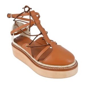 Ulla Johnson Salinas Wooden Platform Espadrilles Size 41 US 10 in Cognac Women’s